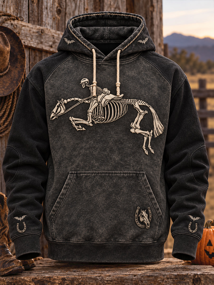 Men's Western Halloween Art Horses Cows Printed Hoodie gracestitchs