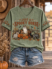Women's Western Halloween Art Horses Cows Printed T-shirt gracestitchs
