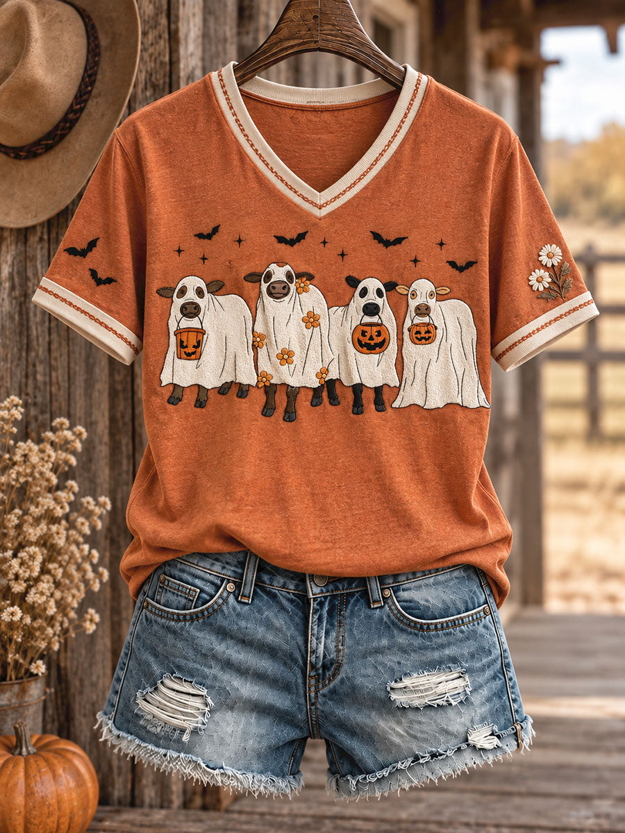 Women's Western Halloween Art Printed T-shirt gracestitchs
