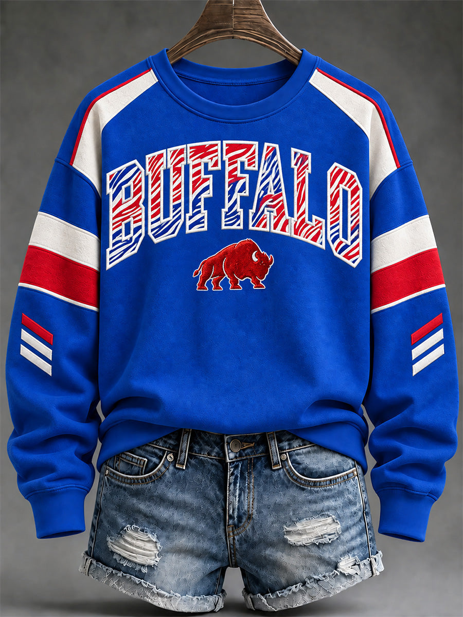 Women's Football Lover Buffalo Print Casual Sweatshirt gracestitchs