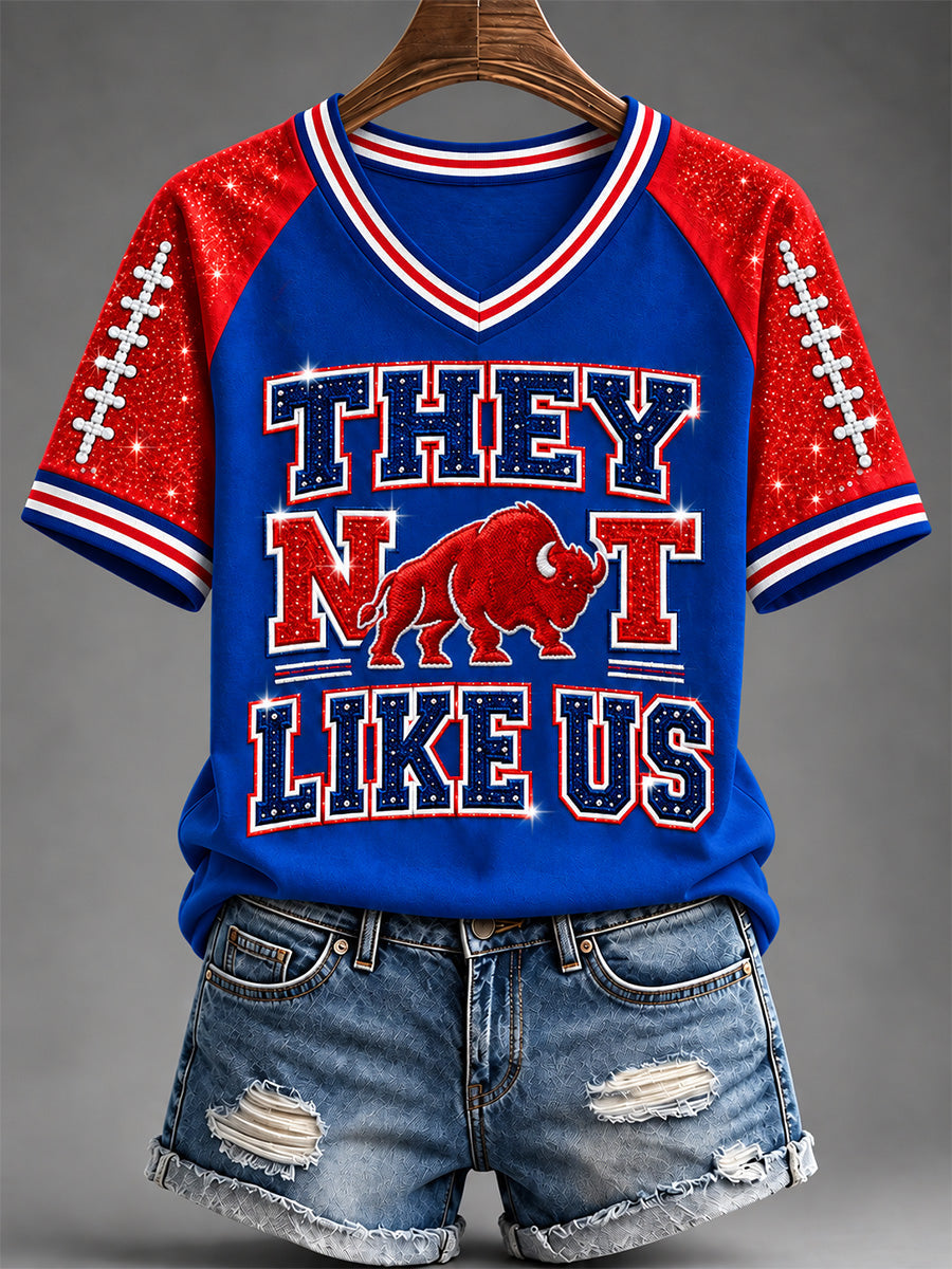 Women's Football Lover Buffalo Print Casual V-Neck Tee gracestitchs