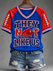 Women's Football Lover Buffalo Print Casual V-Neck Tee gracestitchs