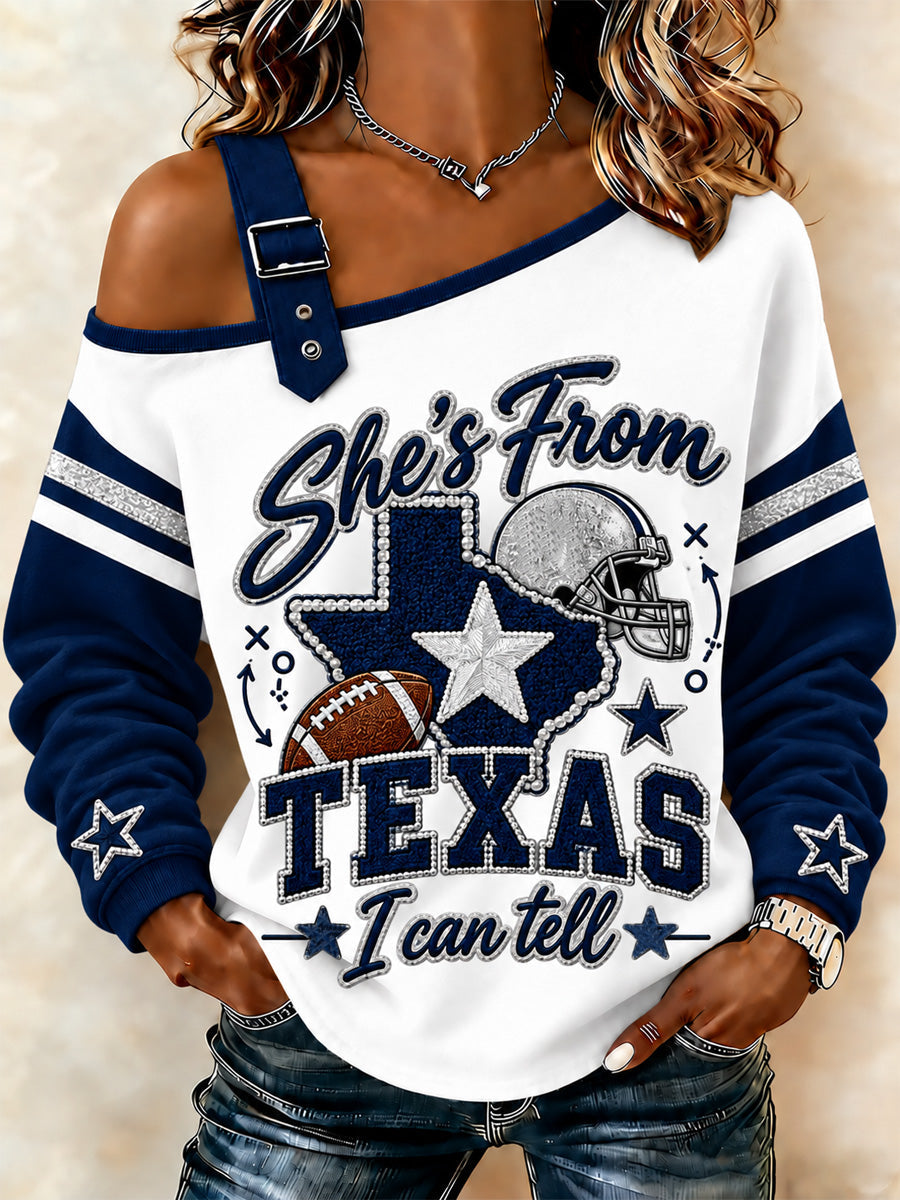 Women's Football Gameday Gift For Football Fans Casual Off-Shoulder Sweatshirt gracestitchs