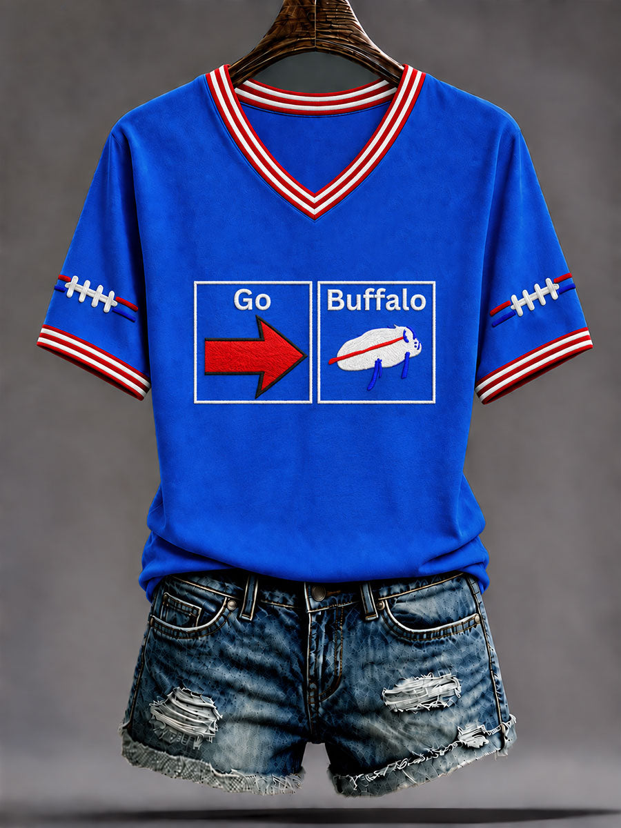 Women's Let's Go Buffalo Football Fans Lovers Gameday Casual Short-Sleeved T-shirt gracestitchs