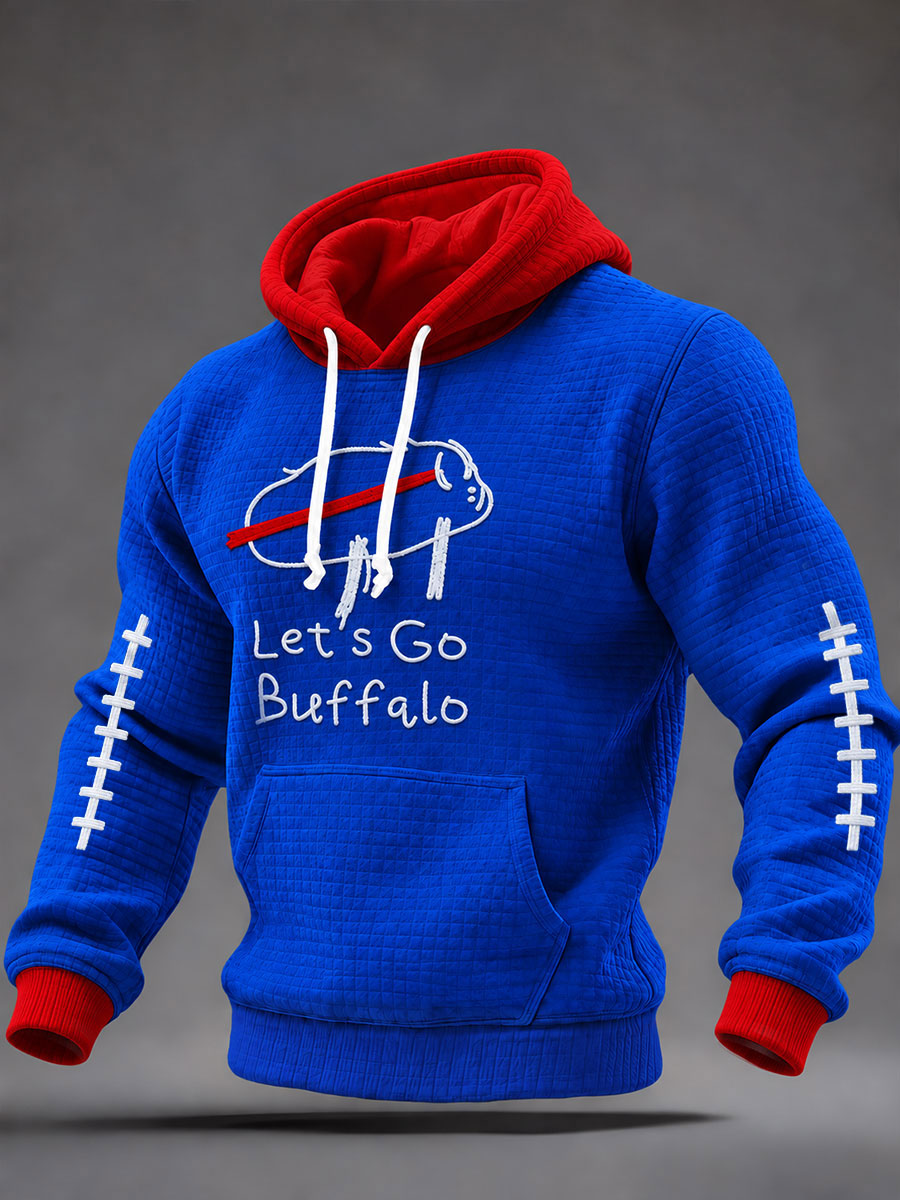 Wen's Let's Go Buffalo Football Fans Lovers Gameday Casual Checkered Cotton Hoodie gracestitchs