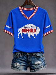 Women's Let's Go Buffalo Football Fans Lovers Gameday Casual Short-Sleeved T-shirt gracestitchs