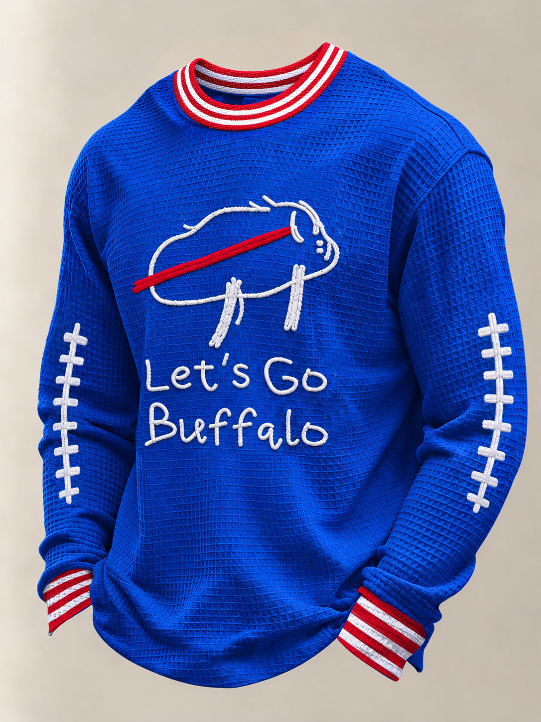 Wen's Let's Go Buffalo Football Fans Lovers Gameday Casual Waffle Sweatshirt gracestitchs