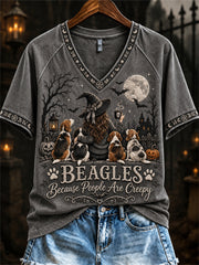 Women's Beagles Because People Are Creepy Halloween Witch & Dogs Print short-sleeved T-shirt gracestitchs