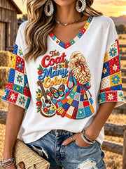 Women's "Coat of Many Colors" Country Music V-Neck T-Shirts gracestitchs