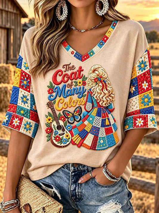 Women's "Coat of Many Colors" Country Music V-Neck T-Shirts