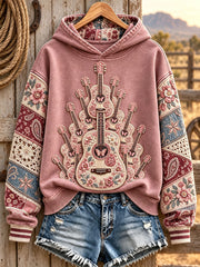 Women's Pink Guitar Country Music Hoodies gracestitchs