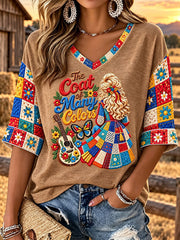 Women's "Coat of Many Colors" Country Music V-Neck T-Shirts gracestitchs