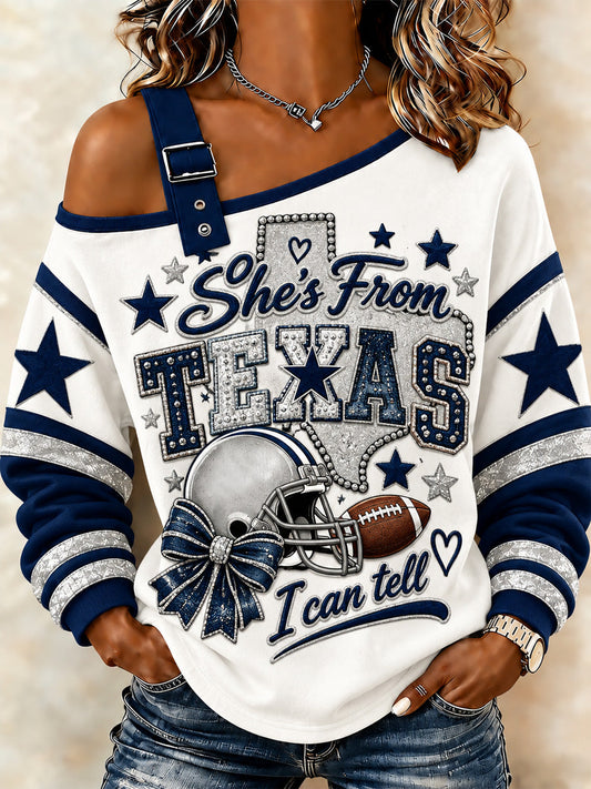 Women's Football Gameday Gift For Football Fans Casual Off-Shoulder Sweatshirt gracestitchs