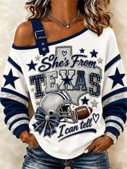 Women's Football Gameday Gift For Football Fans Casual Off-Shoulder Sweatshirt gracestitchs