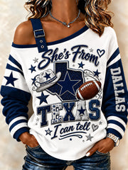 Women's Football Gameday Gift For Football Fans Casual Off-Shoulder Sweatshirt gracestitchs