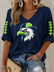 Women's Football Gameday Gift For Football Fans Casual Half-Sleeve V-Neck T-Shirt gracestitchs
