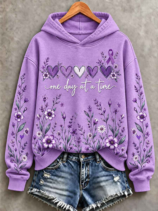 Women's Purple Floral & Alzheimer's Awareness Support Print Sweatshirt