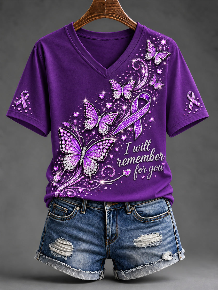 Women's  Alzheimer's Awareness Support Print V-Neck Tee gracestitchs