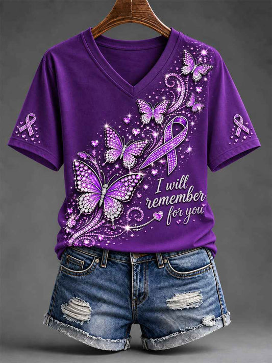 Women's  Alzheimer's Awareness Support Print V-Neck Tee