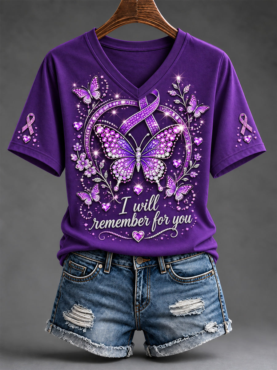 Women's  Alzheimer's Awareness Support Print V-Neck Tee gracestitchs