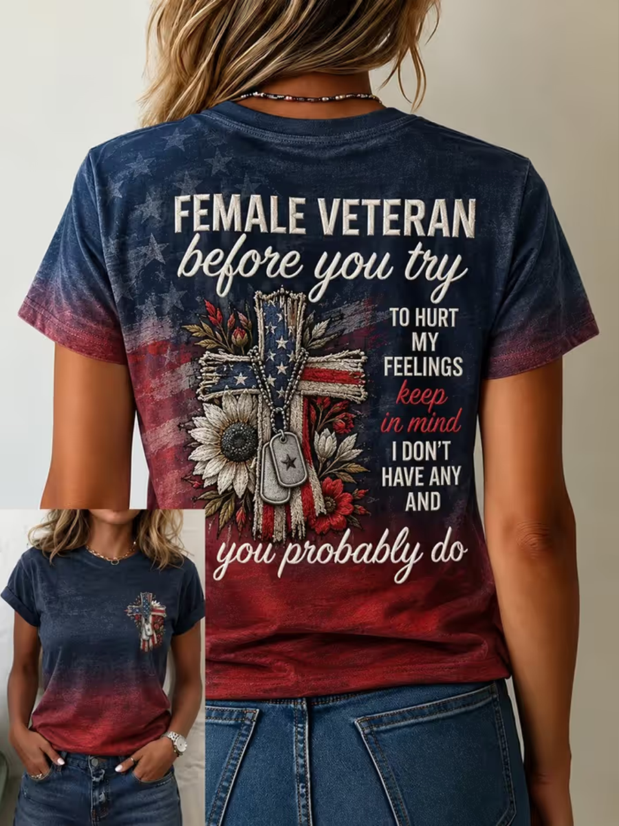 Women's U.S. Veterans Day Printed short-sleeved T-shirt gracestitchs
