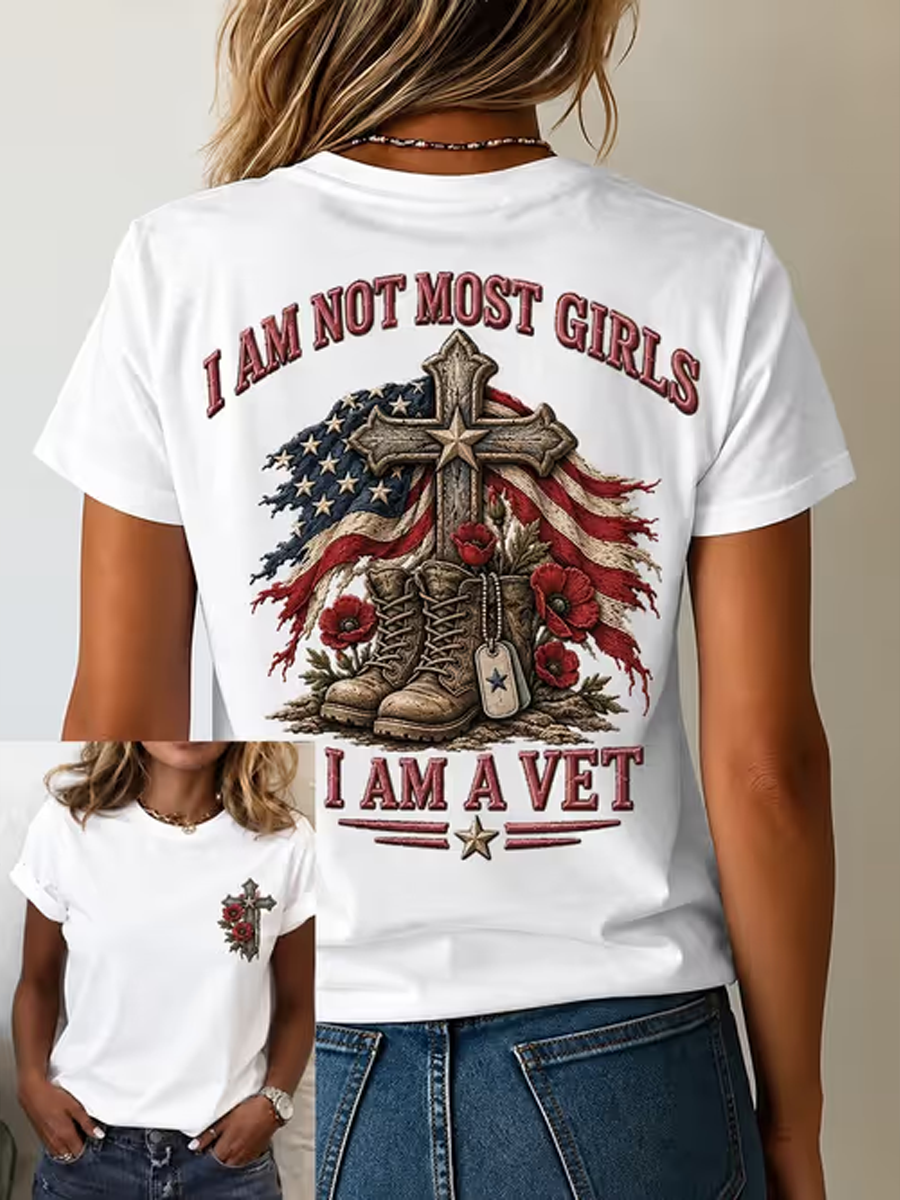 Women's U.S. Veterans Day Printed short-sleeved T-shirt gracestitchs