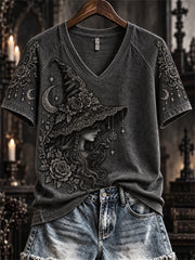 Women's Halloween Gothic Witch Lace Art Print short-sleeved T-shirt gracestitchs