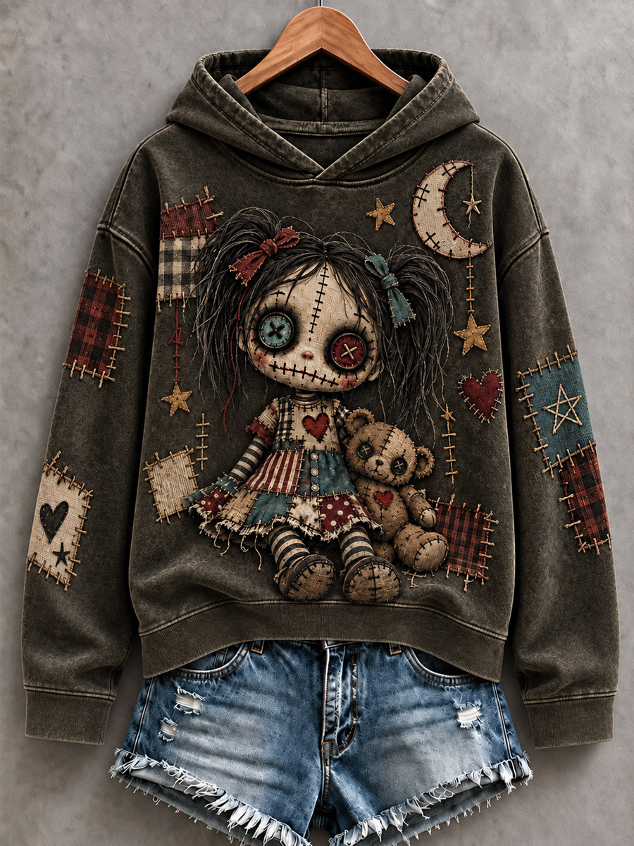 Women's Halloween Art Patchwork Print Casual Hoodie gracestitchs