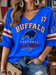Women's Football Lover Bulls Be Good Art Printed Mid-length Sleeves V-Neck T-Shirt gracestitchs