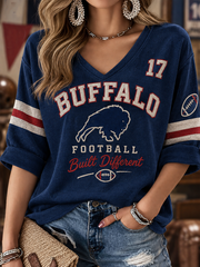 Women's Football Lover Bulls Be Good Art Printed Mid-length Sleeves V-Neck T-Shirt gracestitchs