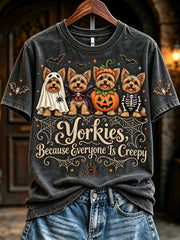 Women's Yorkies Because People Are Creepy Halloween Print Short-sleeved T-shirt gracestitchs