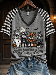 Women's Schnauzers Because People Are Creepy Halloween Dogs Print short-sleeved T-shirt gracestitchs