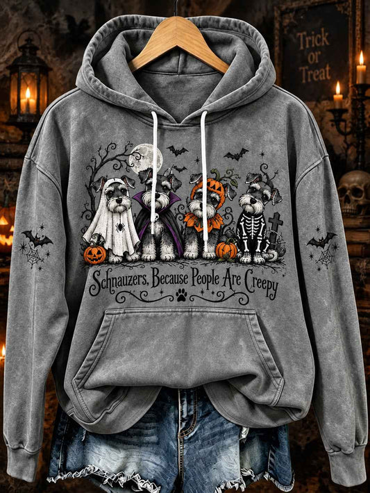 Women's Halloween-Themed Dog Pattern Casual Hoodie