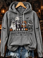 Women's Halloween-Themed Dog Pattern Casual Hoodie gracestitchs