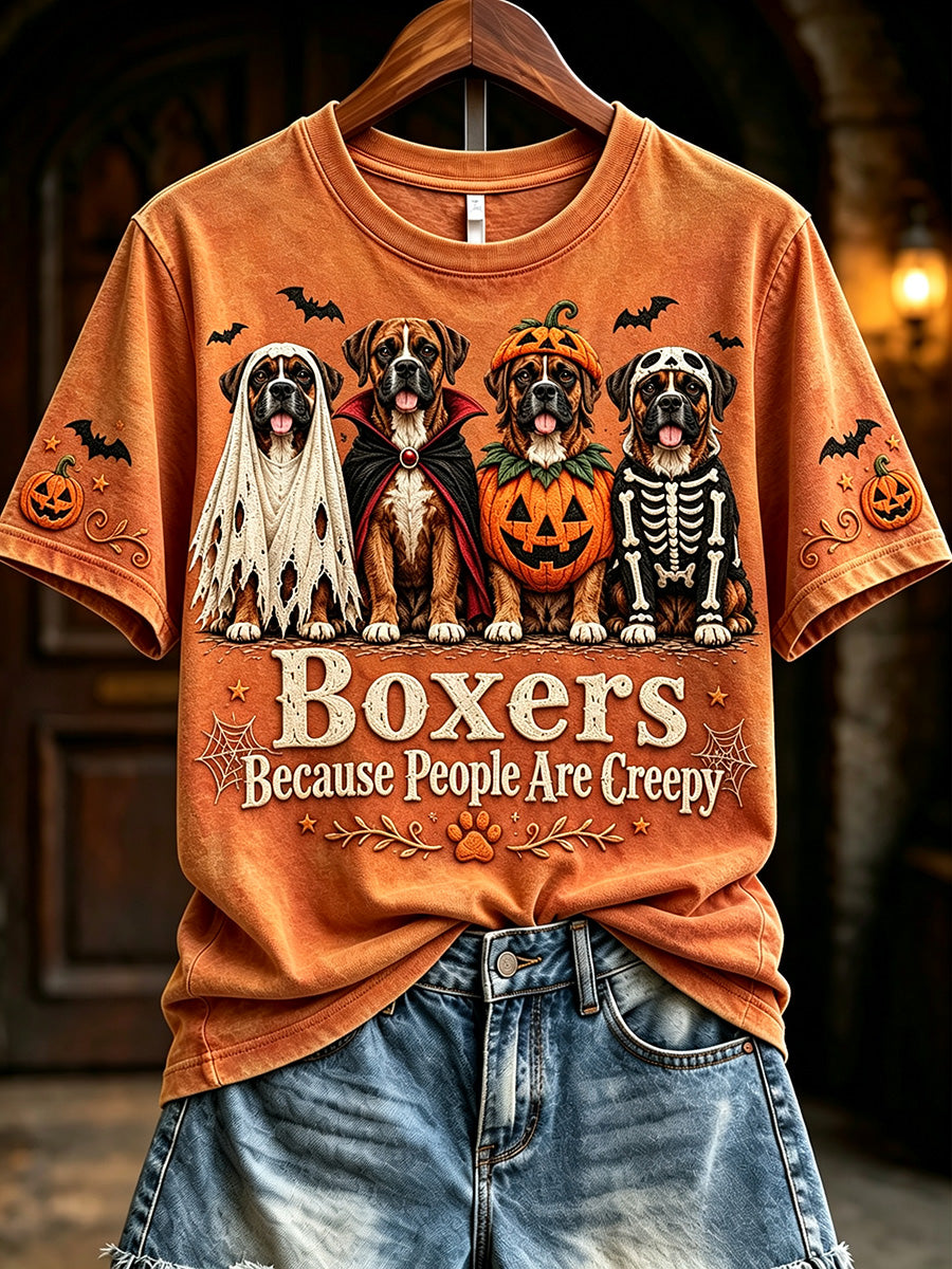 Women's Boxers Because People Are Creepy Halloween Print Short-sleeved T-shirt gracestitchs