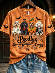 Women's Poodles Because People Are Creepy Halloween Print Short-sleeved T-shirt gracestitchs