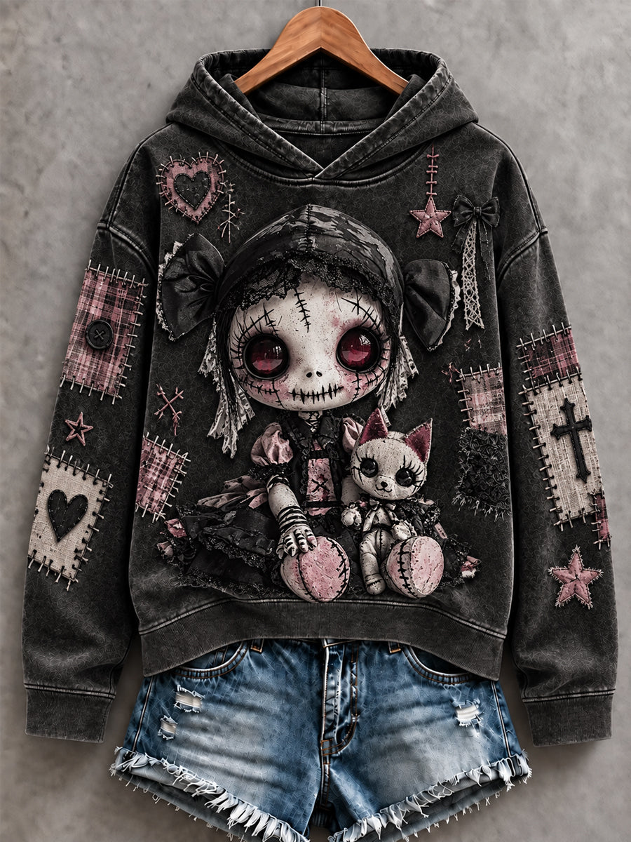 Women's Halloween Creepy Dolls Print Casual Hoodie gracestitchs