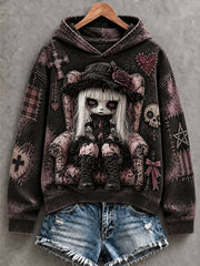 Women's Halloween Creepy Dolls Print Casual Hoodie gracestitchs