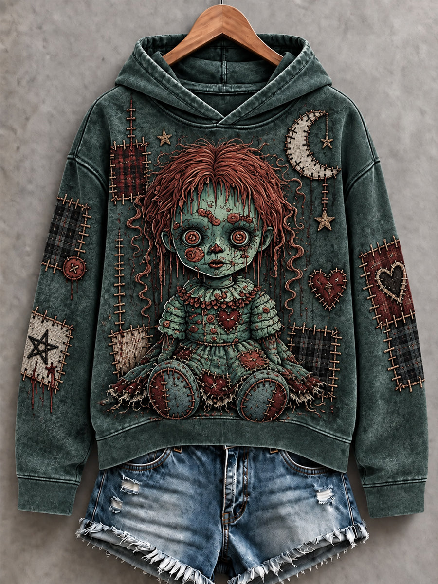 Women's Halloween Creepy Dolls Print Casual Hoodie gracestitchs