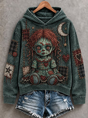 Women's Halloween Creepy Dolls Print Casual Hoodie gracestitchs
