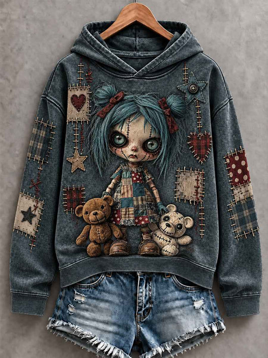 Women's Halloween Creepy Dolls Print Casual Hoodie