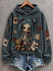 Women's Halloween Creepy Dolls Print Casual Hoodie gracestitchs