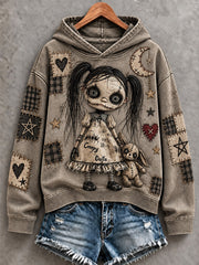 Women's Halloween Creepy Dolls Print Casual Hoodie gracestitchs