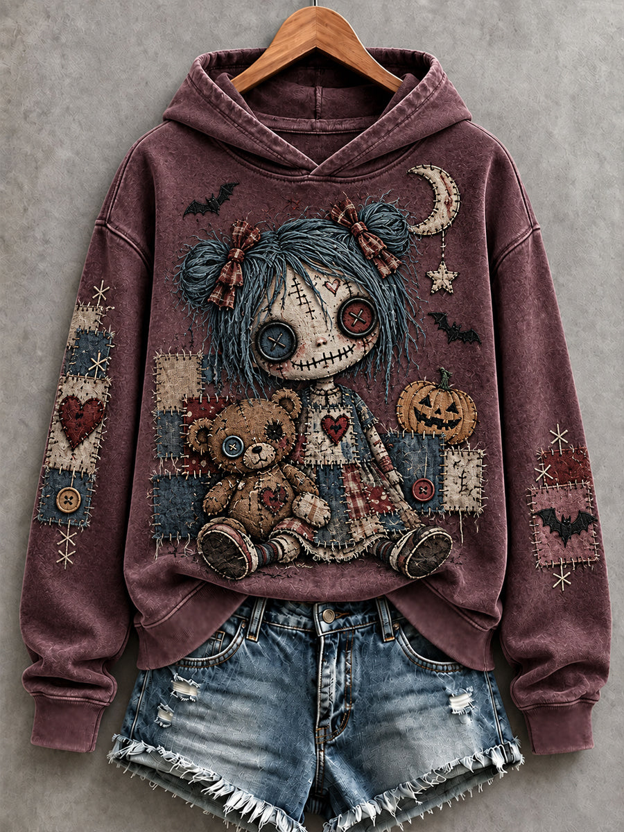 Women's Halloween Art Patchwork Print Casual Hoodie gracestitchs