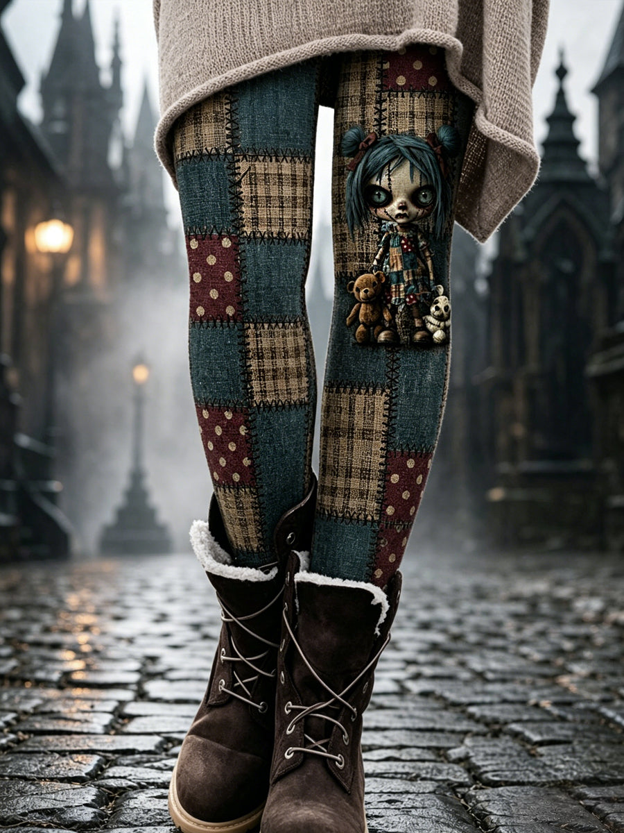 Women's Halloween Patchwork Print Leggings gracestitchs