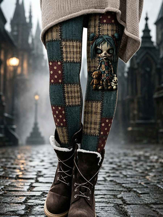 Women's Halloween Patchwork Print Leggings