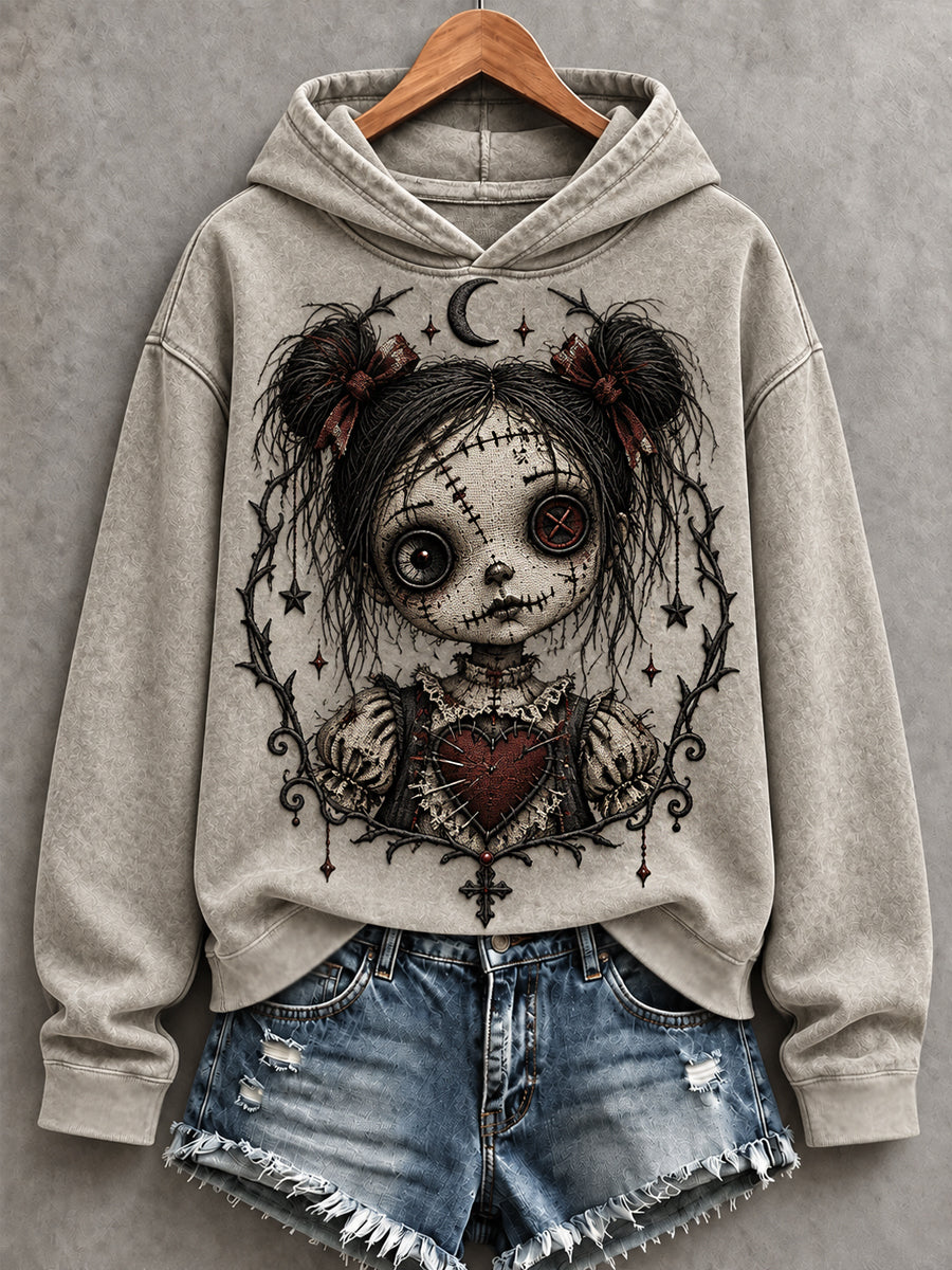 Women's Halloween Art Patchwork Print Casual Hoodie gracestitchs