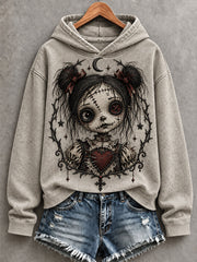 Women's Halloween Art Patchwork Print Casual Hoodie gracestitchs