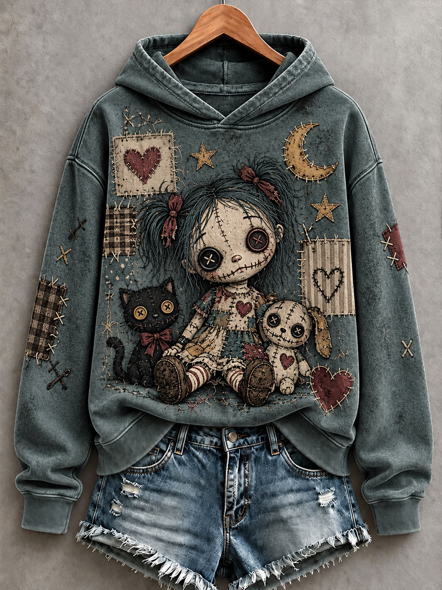 Women's Halloween Art Patchwork Print Casual Hoodie gracestitchs