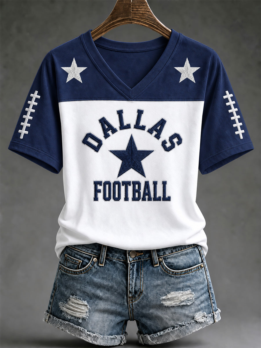 Women's Football Gameday Gift For Football Fans Casual V-Neck Tee gracestitchs